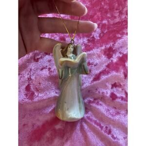 Glazed Stoneware Angel Bell Ornament Figurine Holiday Decoration Christmas